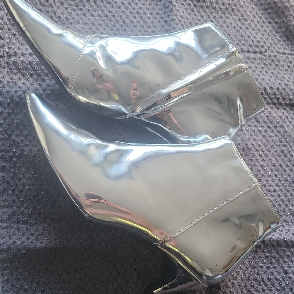 Zara Metallic Silver Ankle Kitten Heel Boots